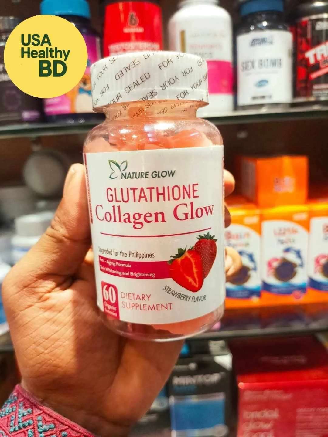Nature Glow Glutathione Collagen Glow Strawberry Flavor, 60 Organic Chewable Gummies